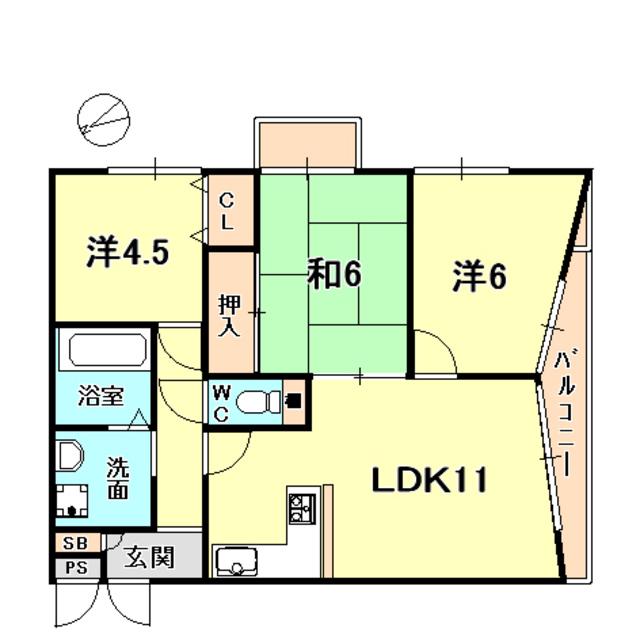 エスト夙川(3LDK/2階)の間取り写真