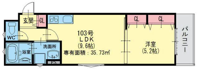 ラモーナ諸口(1LDK/1階)の間取り写真
