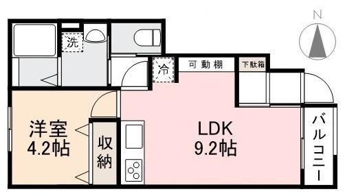 HYO-DORU福岡町(1LDK/1階)の間取り写真