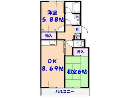パティオ東菅野2番館(2DK/2階)の間取り写真