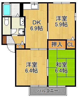 ウィステリア中曽根 II (3LDK/2階)の間取り写真