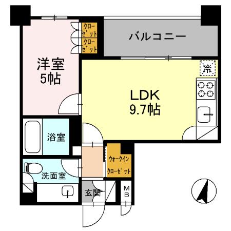 カスタリア武蔵小杉(1LDK/2階)の間取り写真