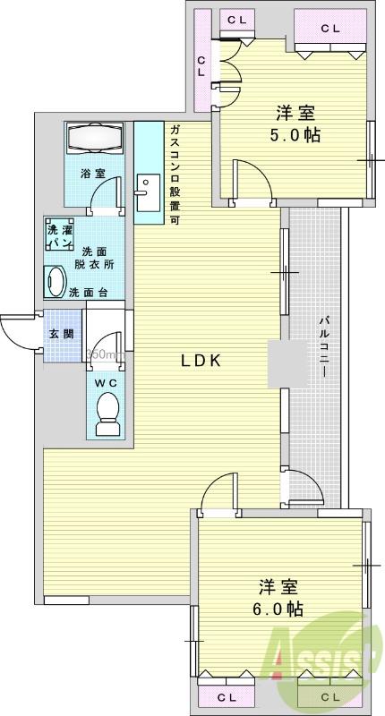 センチュリー十三(2LDK/6階)の間取り写真