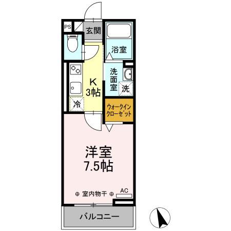 D-HILLS山下(1K/2階)の間取り写真
