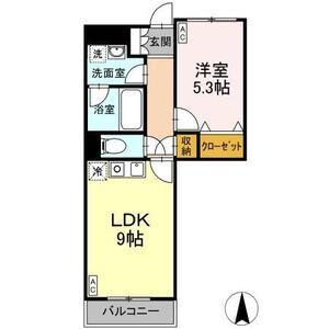 ロータス亀島(1LDK/8階)の間取り写真