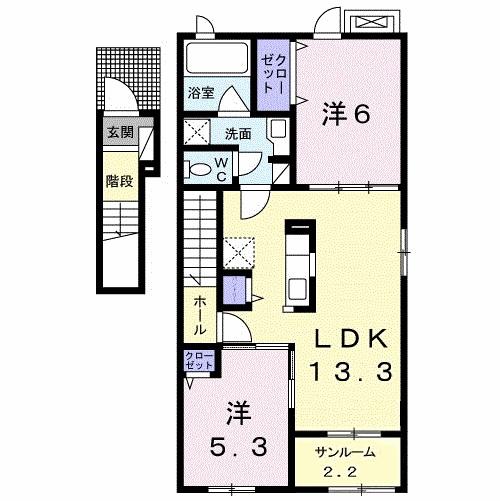 ボヌール カワト A(2LDK/2階)の間取り写真
