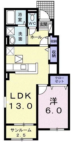 ピアチェA(1LDK/1階)の間取り写真