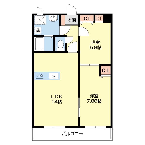 ラ・パーチェ(2LDK/5階)の間取り写真