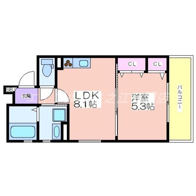 クリエオーレ聖天下(1LDK/3階)の間取り写真