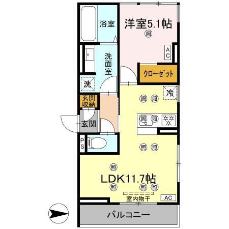 アナシエ朝美(1LDK/3階)の間取り写真