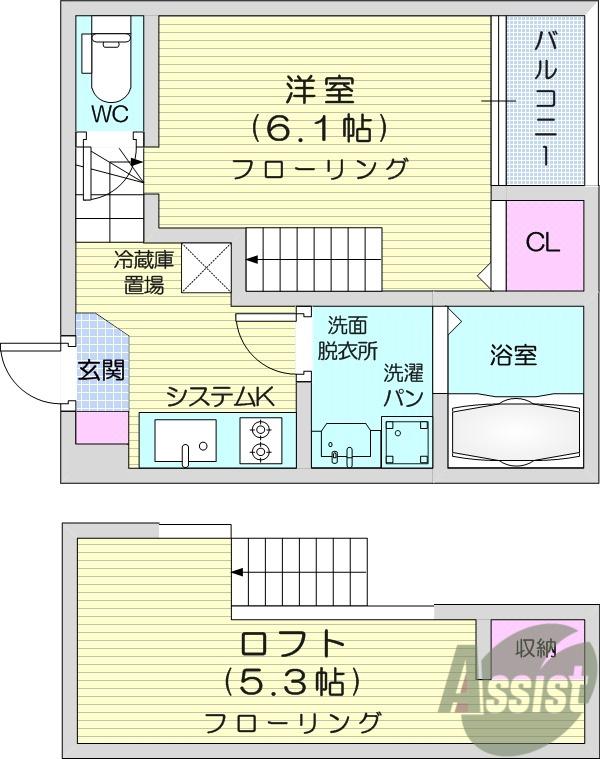 カーサセルパ(1K/1階)の間取り写真