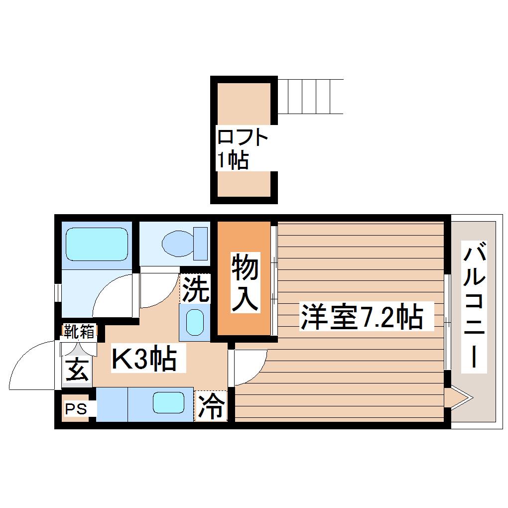 ハピネス銀杏町(1K/2階)の間取り写真
