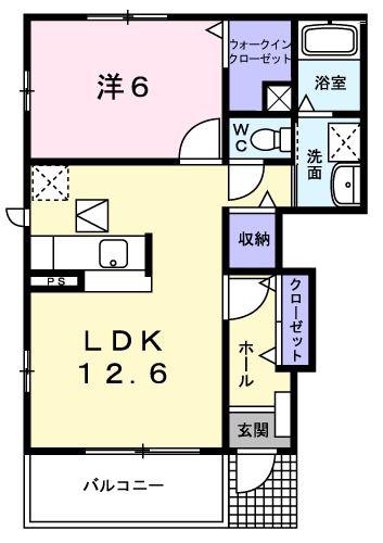 ハピネスB(1LDK/1階)の間取り写真