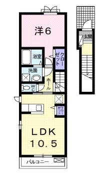 エアリーグレイス(1LDK/2階)の間取り写真