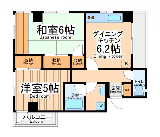 テンダーハウスⅡ番館(2DK/2階)の間取り写真