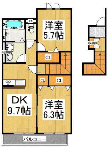 DURACASAマルス(2DK/2階)の間取り写真