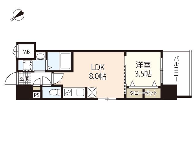 S-RESIDENCE空港通AWESOME(1LDK/5階)の間取り写真