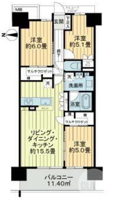 なかもずオールズ ディアコート(3LDK/7階)の間取り写真