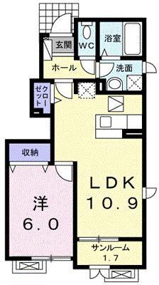 クレメントガーデン(1LDK/1階)の間取り写真