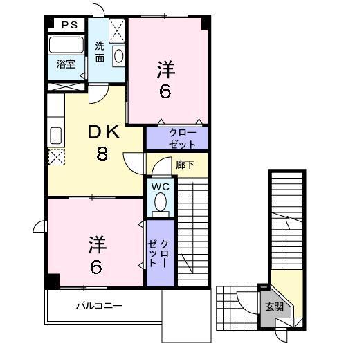 サンバティーク湊A(2DK/2階)の間取り写真