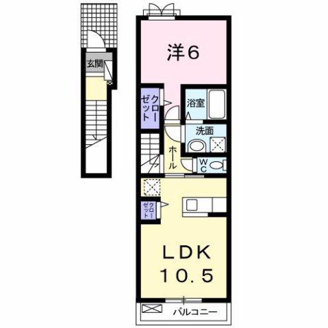 ガーデンハウス朝日山F(1LDK/2階)の間取り写真