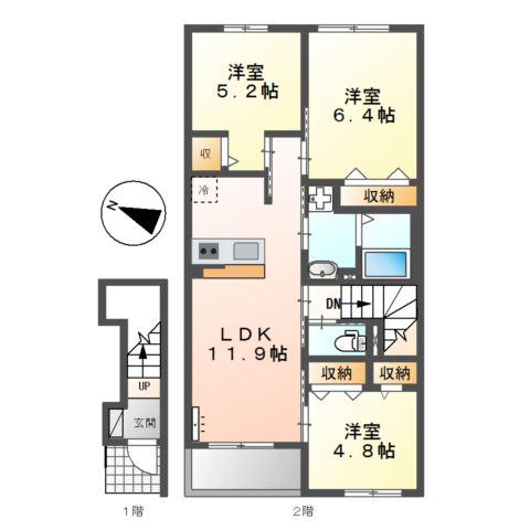 グランエストI(3LDK/2階)の間取り写真