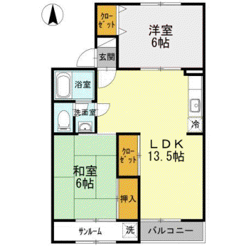 グリーンセトル D棟(2LDK/2階)の間取り写真