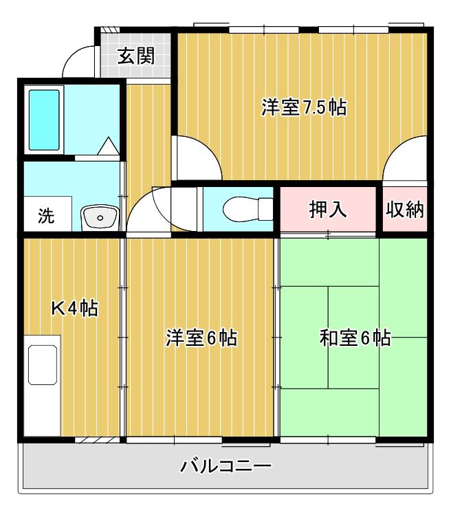 フラッツK(3K/2階)の間取り写真
