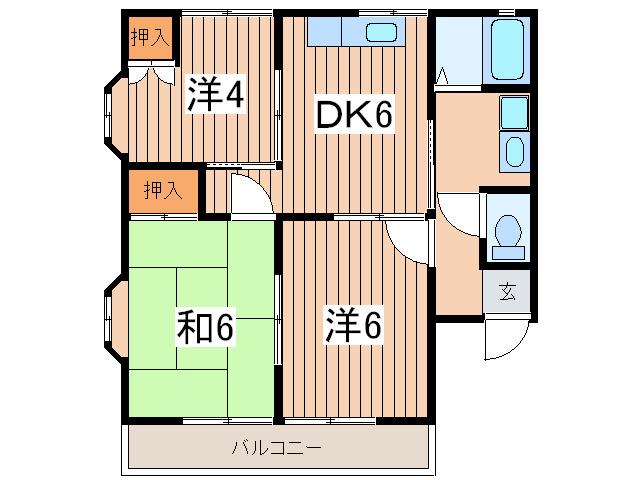 ウィングヤマシタB(3DK/2階)の間取り写真