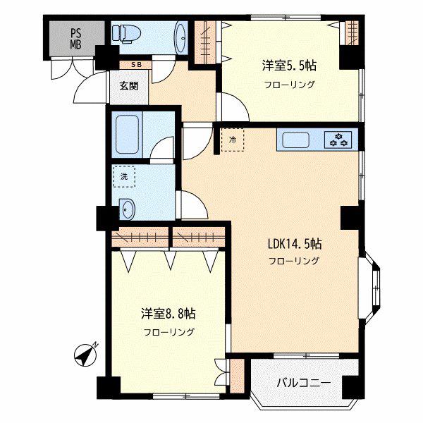 みすゞ碑文谷マンション(2LDK/1階)の間取り写真