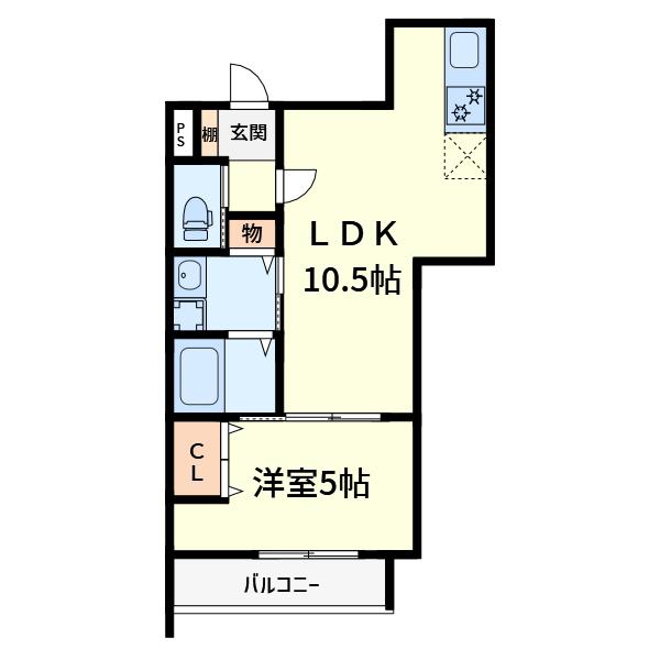 DUO高槻富田(1LDK/3階)の間取り写真