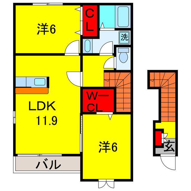プリムローズ(2LDK/2階)の間取り写真