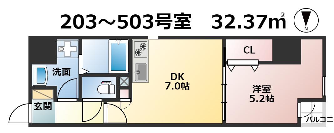レジディア堺筋本町(1DK/3階)の間取り写真
