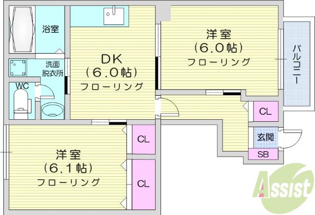 フォルモーント郷古Ⅲ(2DK/1階)の間取り写真