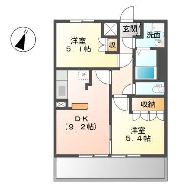ボヌール(2DK/2階)の間取り写真