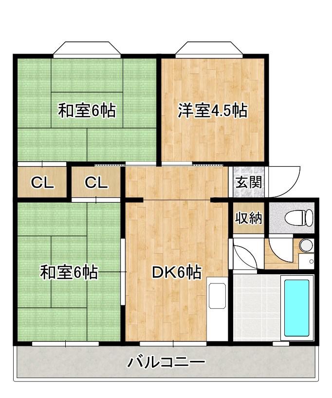 パインリーフ栗東弐番館(3DK/2階)の間取り写真