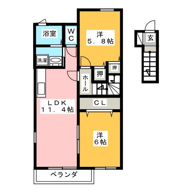 ウイーン黒野(2LDK/2階)の間取り写真