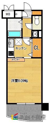 エンクレスト大博通(1K/8階)の間取り写真