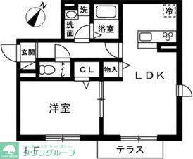 蕨市錦町4丁目 共同 南棟(1LDK/1階)の間取り写真