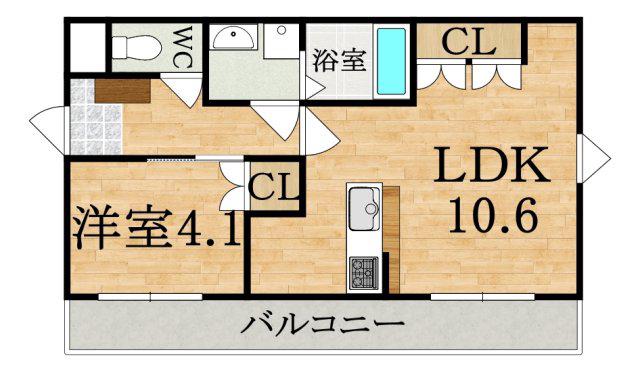 ピアコート木原II(1LDK/1階)の間取り写真
