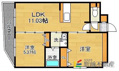 ルッシェ渡辺通(2LDK/2階)の間取り写真