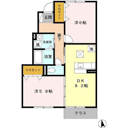 LARC(2DK/1階)の間取り写真