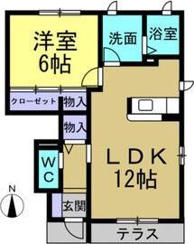 ウエストアベニュABC棟(1LDK/1階)の間取り写真