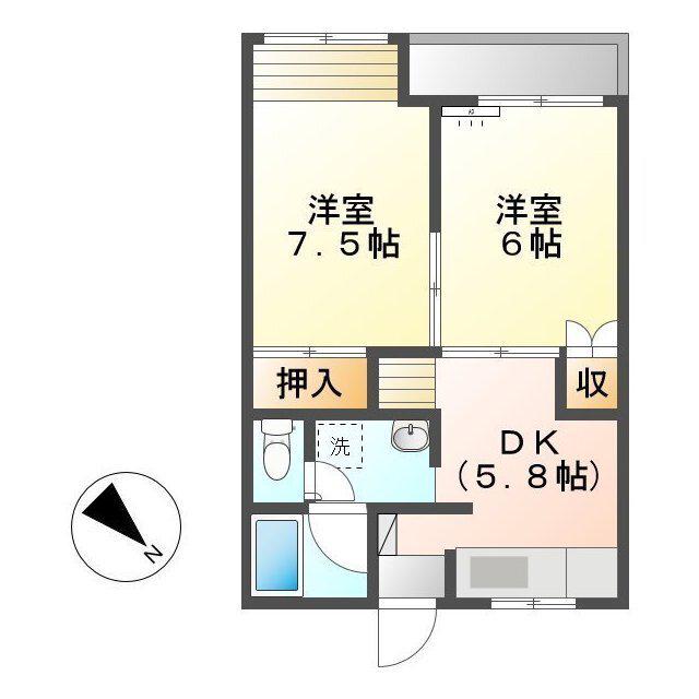ドリームパレスA(2DK/1階)の間取り写真