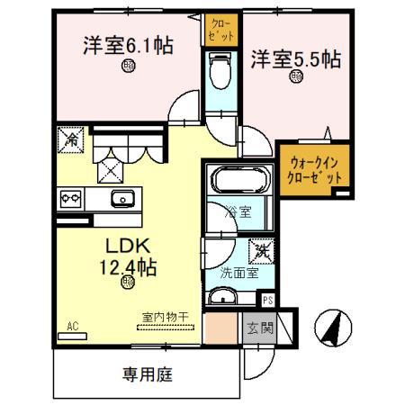 ソシア B(2LDK/1階)の間取り写真