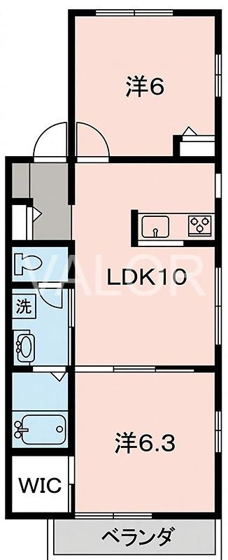 ハッピーヒルズII(2LDK/1階)の間取り写真