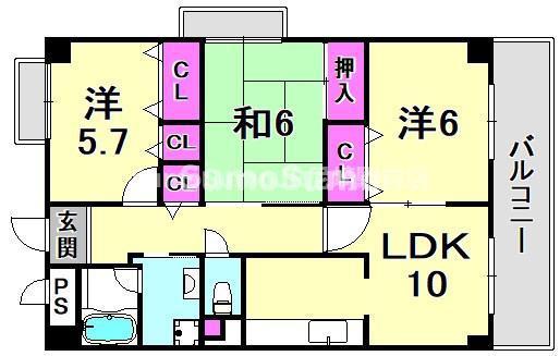 ヴァンベール尼崎(3LDK/1階)の間取り写真