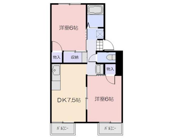 ダイヤモンドハイツK B棟(2DK/2階)の間取り写真