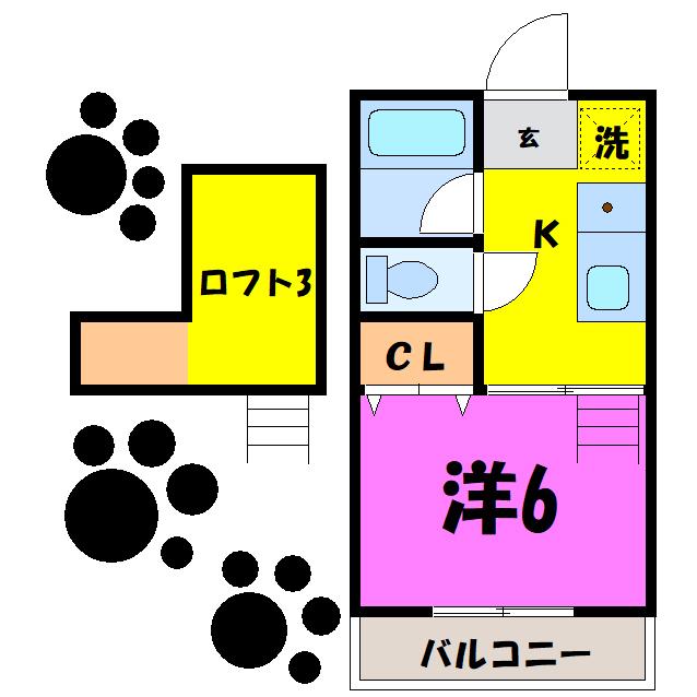 スカイウィング大里A・B(1K/2階)の間取り写真