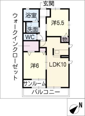 まいのパークA棟(2LDK/1階)の間取り写真